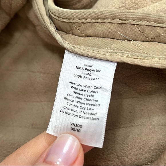 Talbots Diamond Quilted Fleece Lined Tan Vest Corduroy Detail Size, Petite Small - Picture 10 of 11